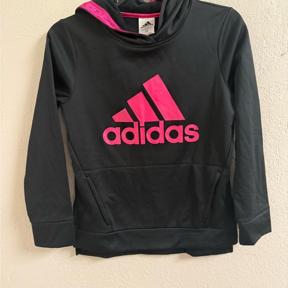 Adidas Youth Hoodie in Black with Vibrant Pink Accents - Picture 1 of 2